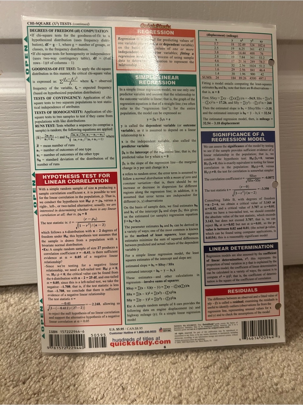 Quick Study Academic STATISTICS Reference Chart - White - Picture 3 of 6